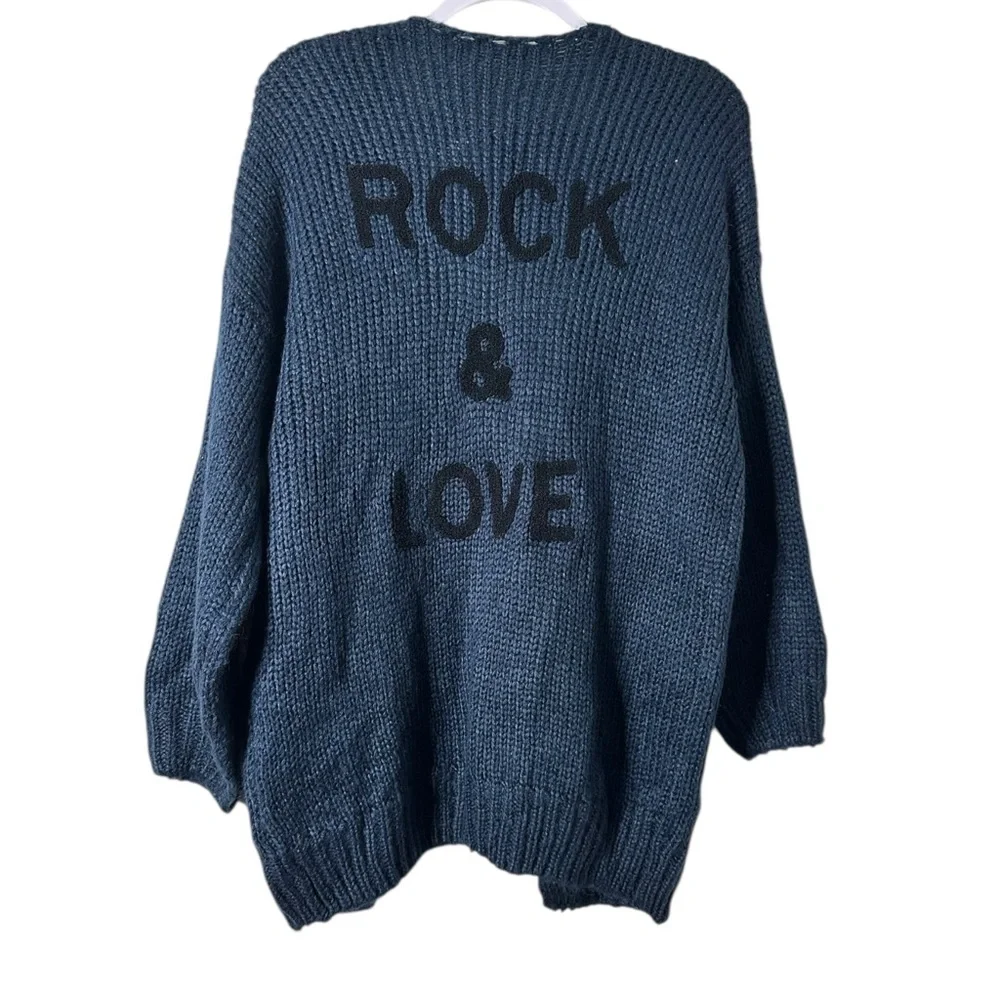 Rock & Love Women's Blue Cardigan Size Small Oversized Warm & Comfy Blue & Black - Picture 13 of 13